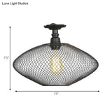 Sleek Metal Ceiling Mounted Light - Stylish Industrial Semi Flush With Mesh Screen