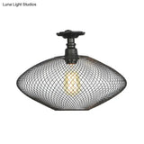 Sleek Metal Ceiling Mounted Light - Stylish Industrial Semi Flush With Mesh Screen