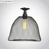 Sleek Metal Ceiling Mounted Light - Stylish Industrial Semi Flush With Mesh Screen