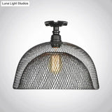 Sleek Metal Ceiling Mounted Light - Stylish Industrial Semi Flush With Mesh Screen