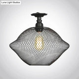 Sleek Metal Ceiling Mounted Light - Stylish Industrial Semi Flush With Mesh Screen