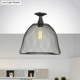 Sleek Metal Ceiling Mounted Light - Stylish Industrial Semi Flush With Mesh Screen