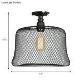 Sleek Metal Ceiling Mounted Light - Stylish Industrial Semi Flush With Mesh Screen