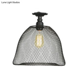 Sleek Metal Ceiling Mounted Light - Stylish Industrial Semi Flush With Mesh Screen