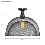 Sleek Metal Ceiling Mounted Light - Stylish Industrial Semi Flush With Mesh Screen