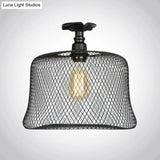 Sleek Metal Ceiling Mounted Light - Stylish Industrial Semi Flush With Mesh Screen