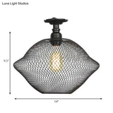 Sleek Metal Ceiling Mounted Light - Stylish Industrial Semi Flush With Mesh Screen