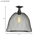 Sleek Metal Ceiling Mounted Light - Stylish Industrial Semi Flush With Mesh Screen