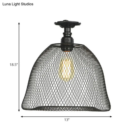 Sleek Metal Ceiling Mounted Light - Stylish Industrial Semi Flush With Mesh Screen