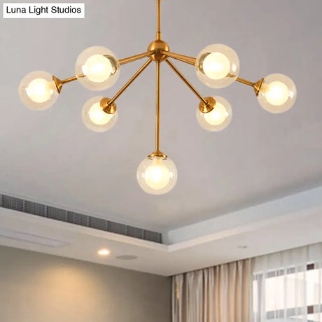 Sleek Metal Chandelier With Clear Glass Shades - Modern Sputnik Style Lighting For Bedroom
