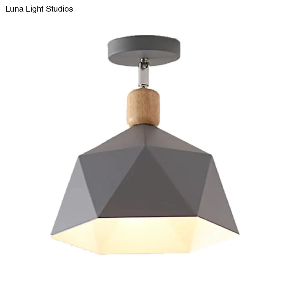 Sleek Metal Diamond Semi - Flush Mount Light – Gray/White/Green Macaron Design 1 Ceiling Fixture
