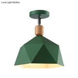Sleek Metal Diamond Semi - Flush Mount Light – Gray/White/Green Macaron Design 1 Ceiling Fixture