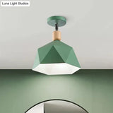 Sleek Metal Diamond Semi - Flush Mount Light – Gray/White/Green Macaron Design 1 Ceiling Fixture