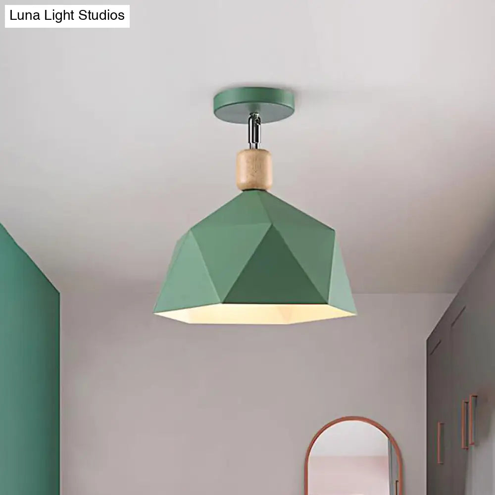 Sleek Metal Diamond Semi - Flush Mount Light – Gray/White/Green Macaron Design 1 Ceiling Fixture