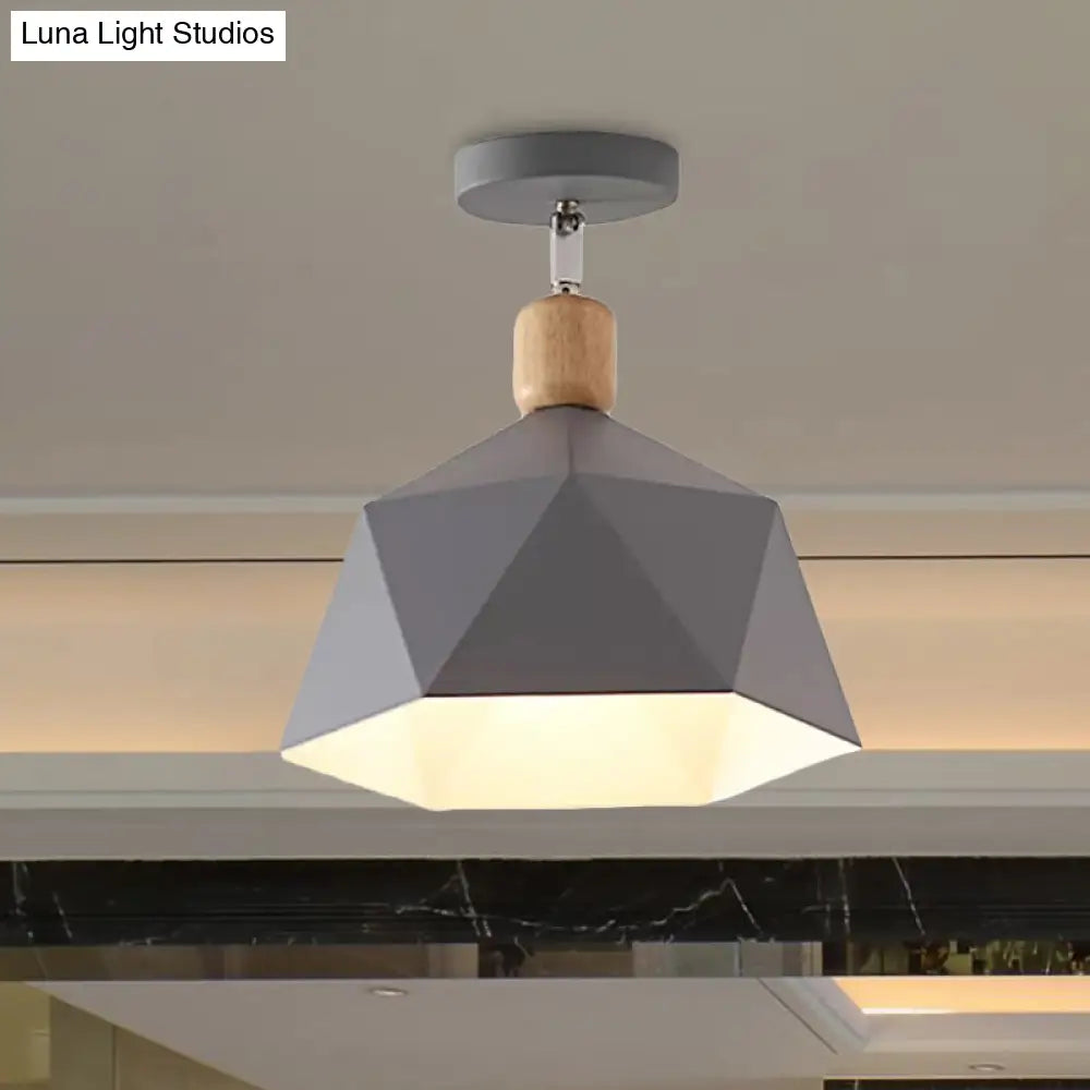 Sleek Metal Diamond Semi - Flush Mount Light – Gray/White/Green Macaron Design 1 Ceiling Fixture