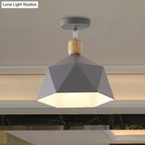 Sleek Metal Diamond Semi - Flush Mount Light – Gray/White/Green Macaron Design 1 Ceiling Fixture