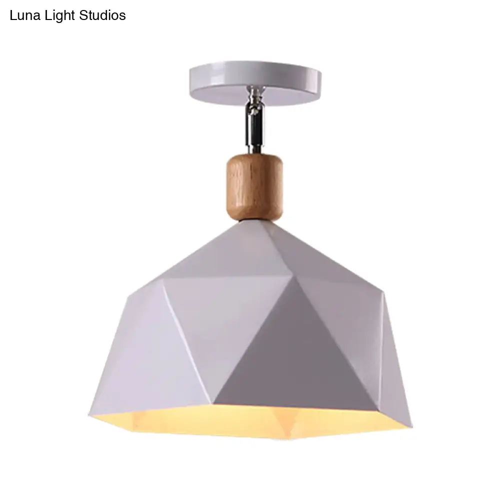 Sleek Metal Diamond Semi - Flush Mount Light – Gray/White/Green Macaron Design 1 Ceiling Fixture