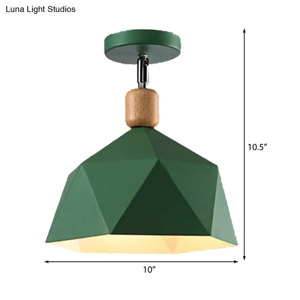Sleek Metal Diamond Semi - Flush Mount Light – Gray/White/Green Macaron Design 1 Ceiling Fixture