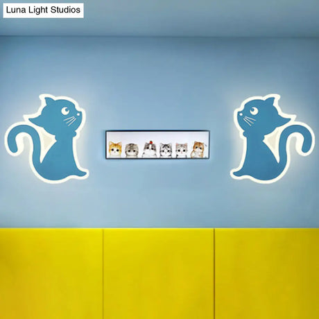 Sleek Metal Kitten Wall Light - Vibrant Macaron Colors For Bedroom Or Kindergarten