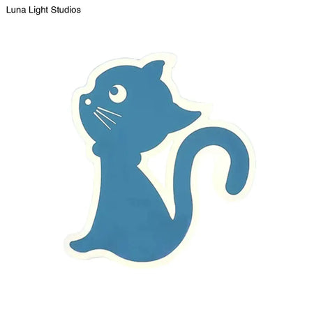 Sleek Metal Kitten Wall Light - Vibrant Macaron Colors For Bedroom Or Kindergarten