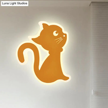 Sleek Metal Kitten Wall Light - Vibrant Macaron Colors For Bedroom Or Kindergarten
