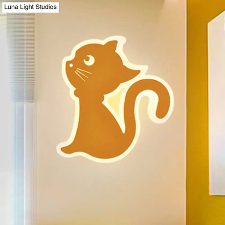 Sleek Metal Kitten Wall Light - Vibrant Macaron Colors For Bedroom Or Kindergarten