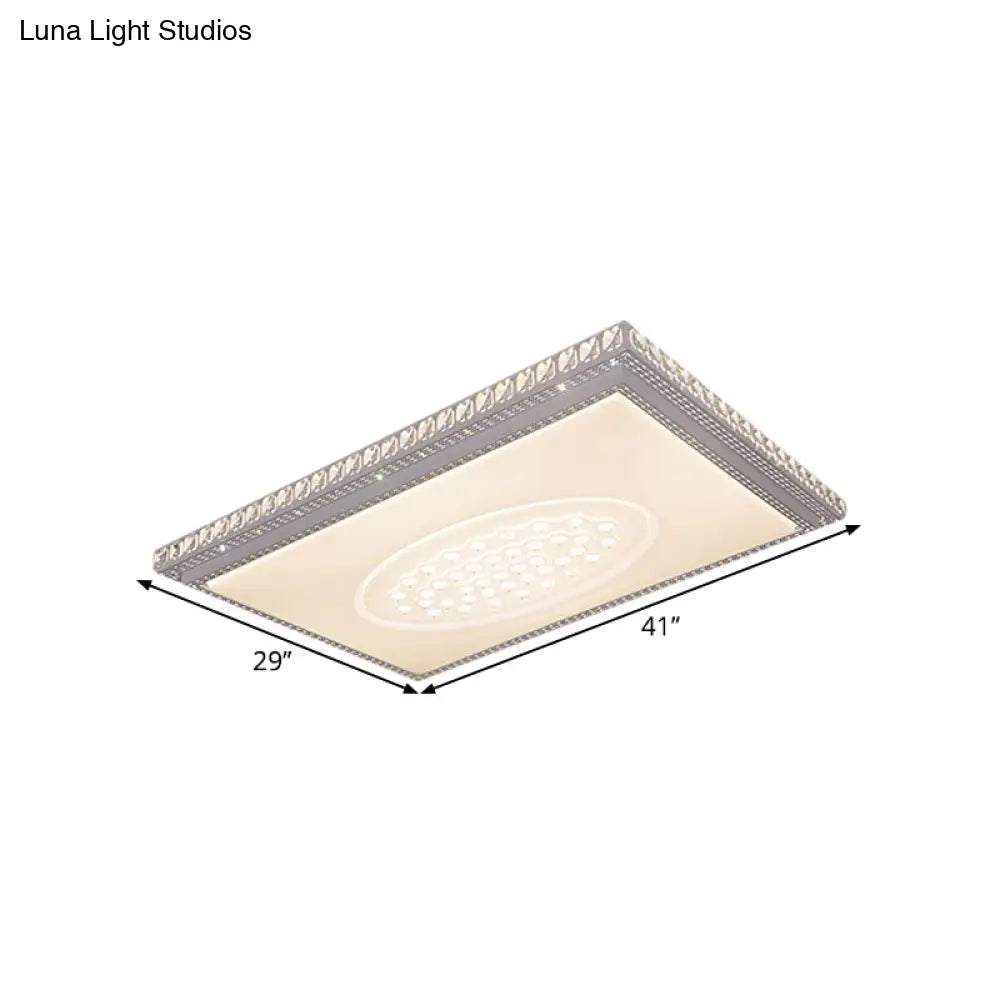 Sleek Metal Led Ceiling Mount Lamp With Crystal Deco - Rectangle/Square Parlor Flush Light