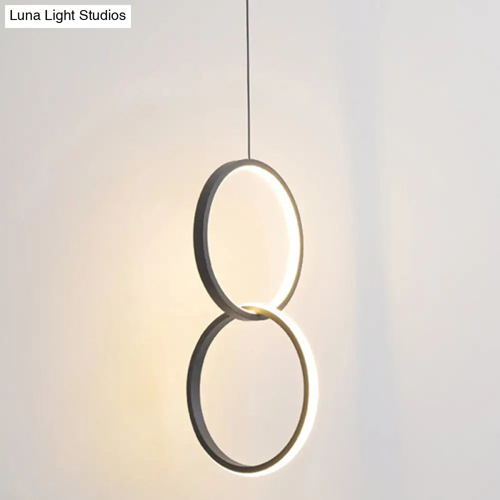 Sleek Metal Led Pendant Light Kit: Minimalist Ring Design For Bedside Suspension 2 / Black Warm