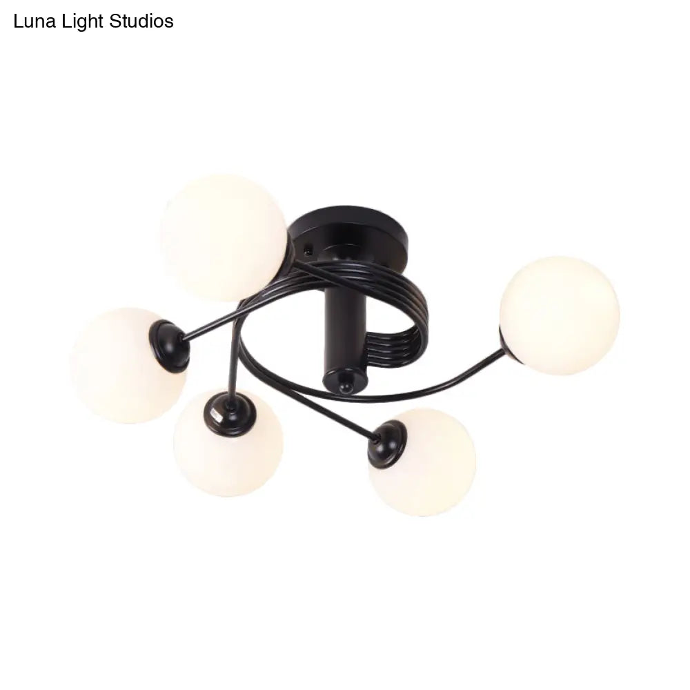 Sleek Metal Semi Flush Ceiling Light - 3/5 Modern Spiral Design In Black/Gold For Living Room