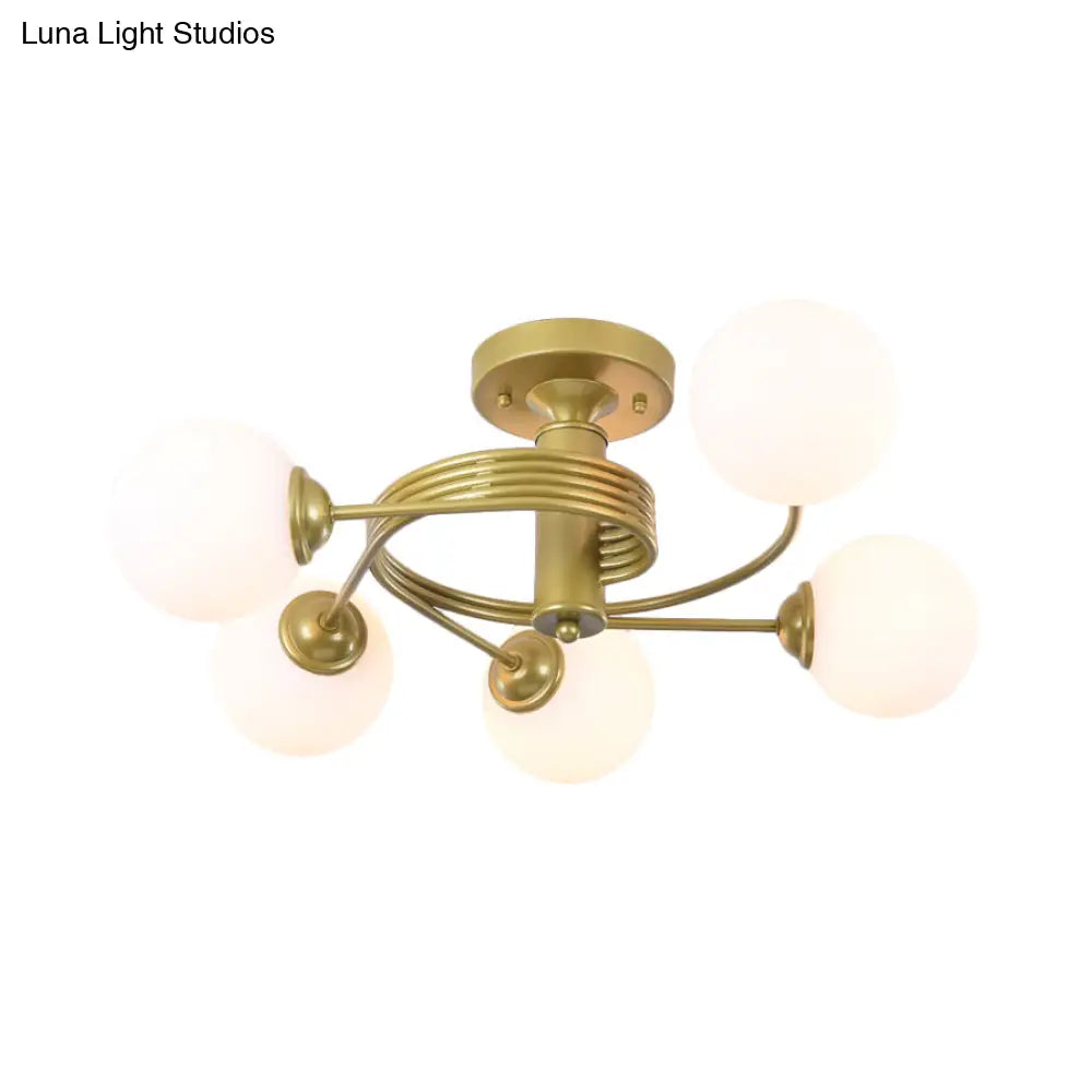 Sleek Metal Semi Flush Ceiling Light - 3/5 Modern Spiral Design In Black/Gold For Living Room