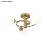Sleek Metal Semi Flush Ceiling Light - 3/5 Modern Spiral Design In Black/Gold For Living Room