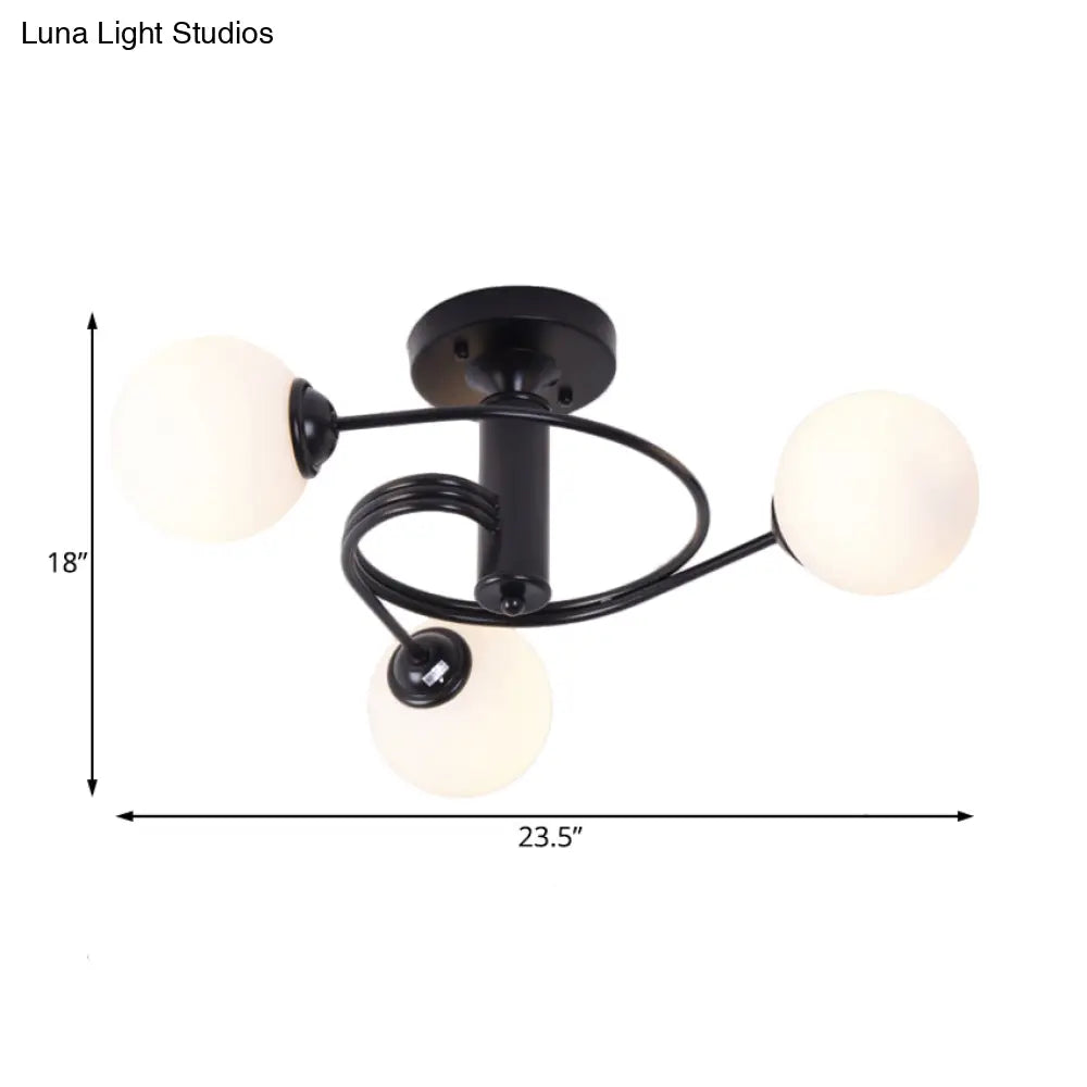 Sleek Metal Semi Flush Ceiling Light - 3/5 Modern Spiral Design In Black/Gold For Living Room