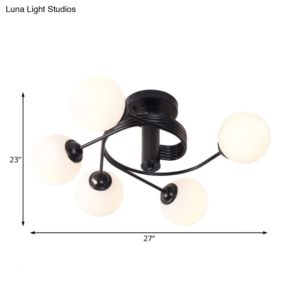 Sleek Metal Semi Flush Ceiling Light - 3/5 Modern Spiral Design In Black/Gold For Living Room