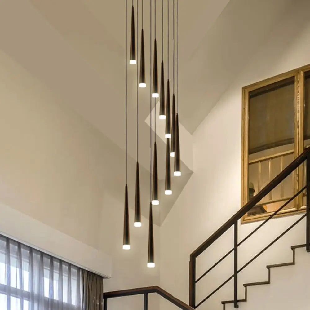 Sleek Metallic Spiral Ceiling Light With Acrylic Shade - Minimalistic Staircase Suspension Lighting