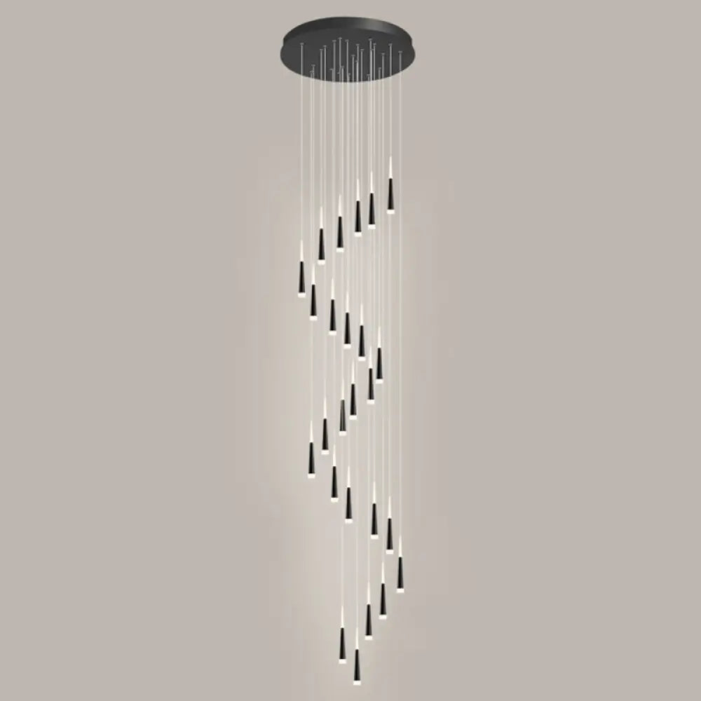 Sleek Metallic Spiral Ceiling Light With Acrylic Shade - Minimalistic Staircase Suspension Lighting