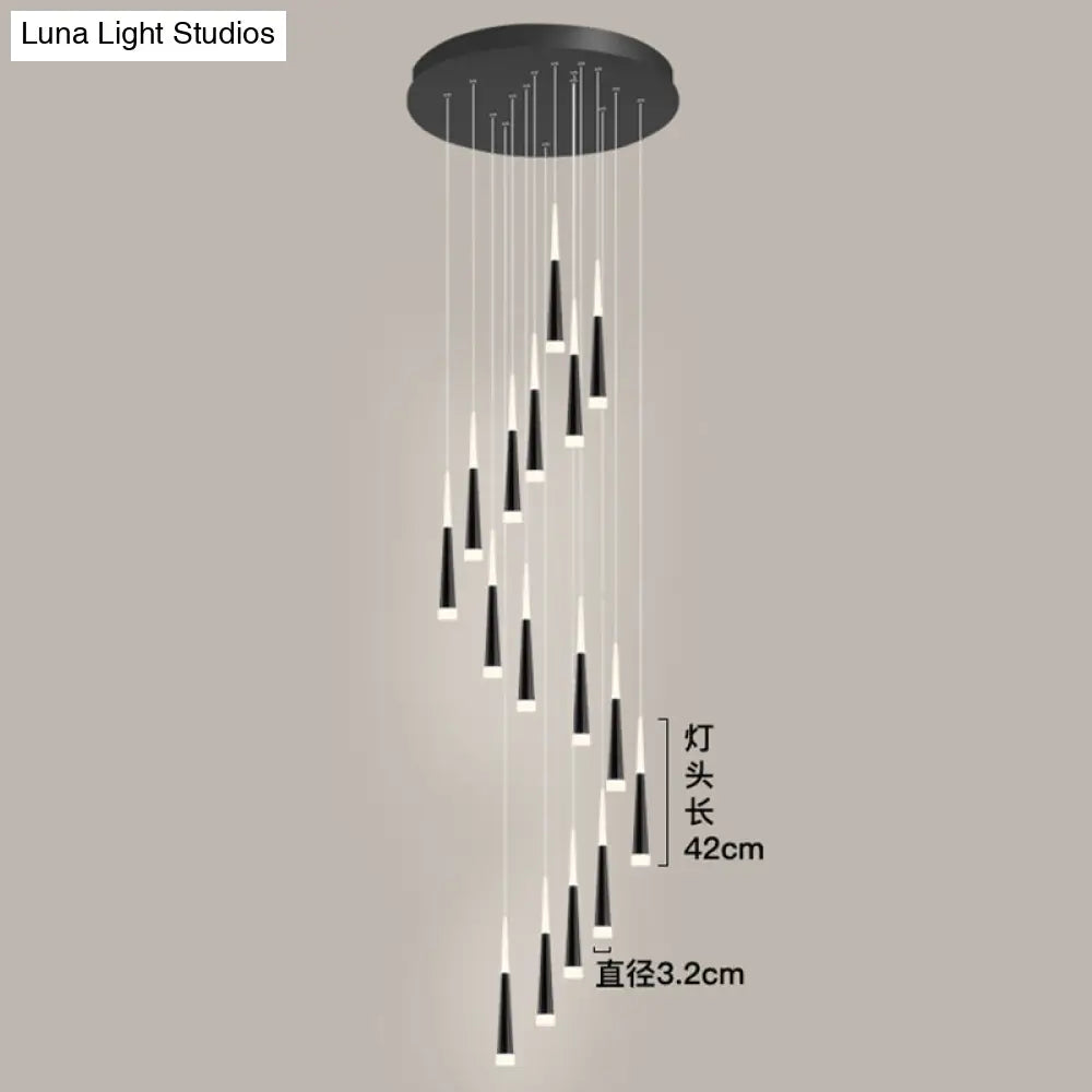 Sleek Metallic Spiral Ceiling Light With Acrylic Shade - Minimalistic Staircase Suspension Lighting