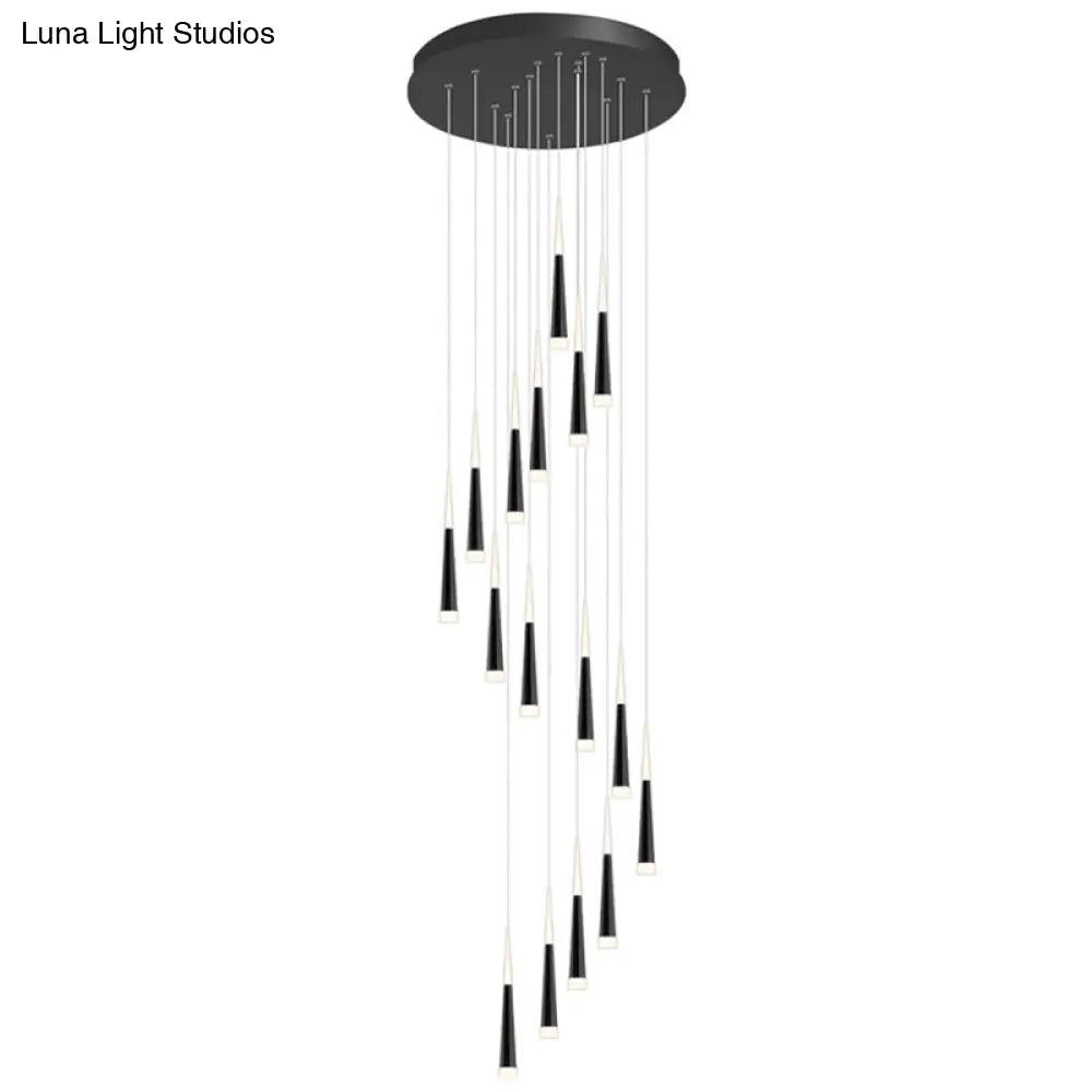 Sleek Metallic Spiral Ceiling Light With Acrylic Shade - Minimalistic Staircase Suspension Lighting