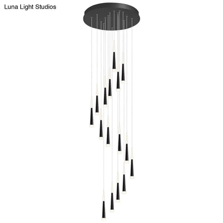 Sleek Metallic Spiral Ceiling Light With Acrylic Shade - Minimalistic Staircase Suspension Lighting