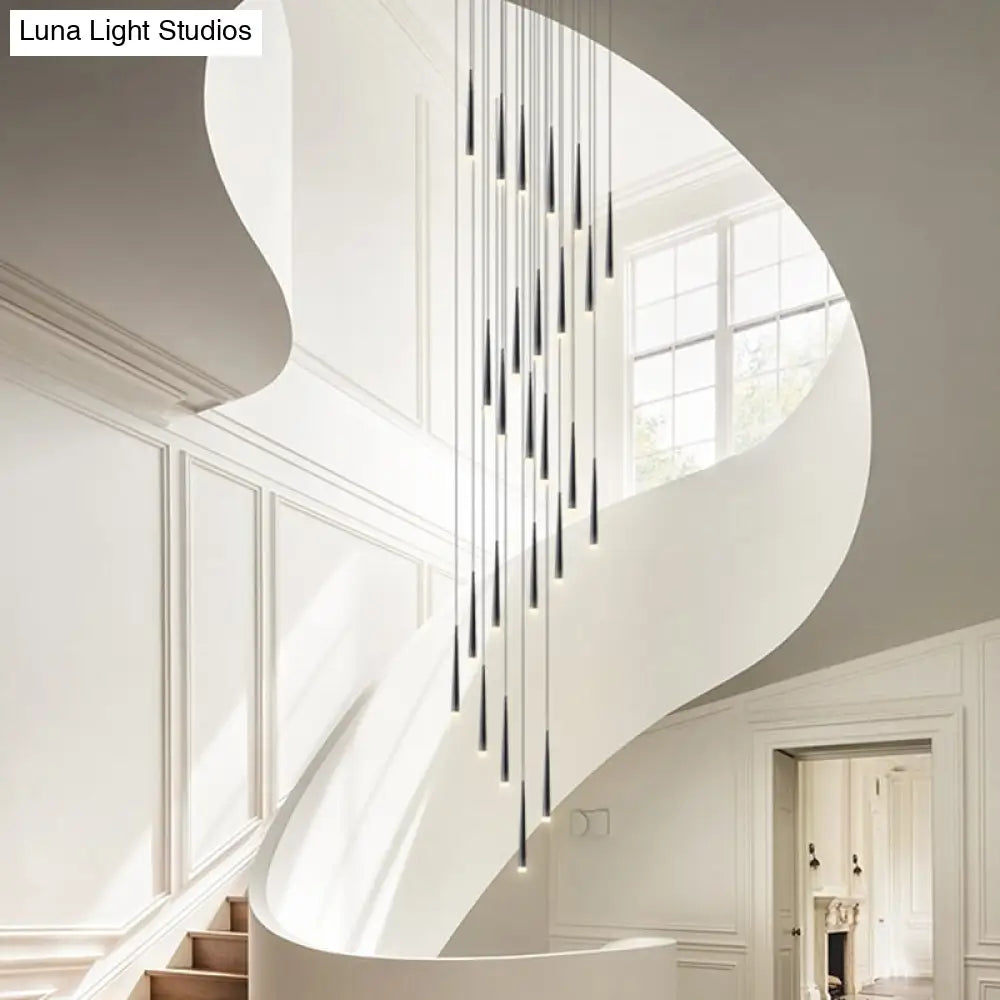 Sleek Metallic Spiral Ceiling Light With Acrylic Shade - Minimalistic Staircase Suspension Lighting