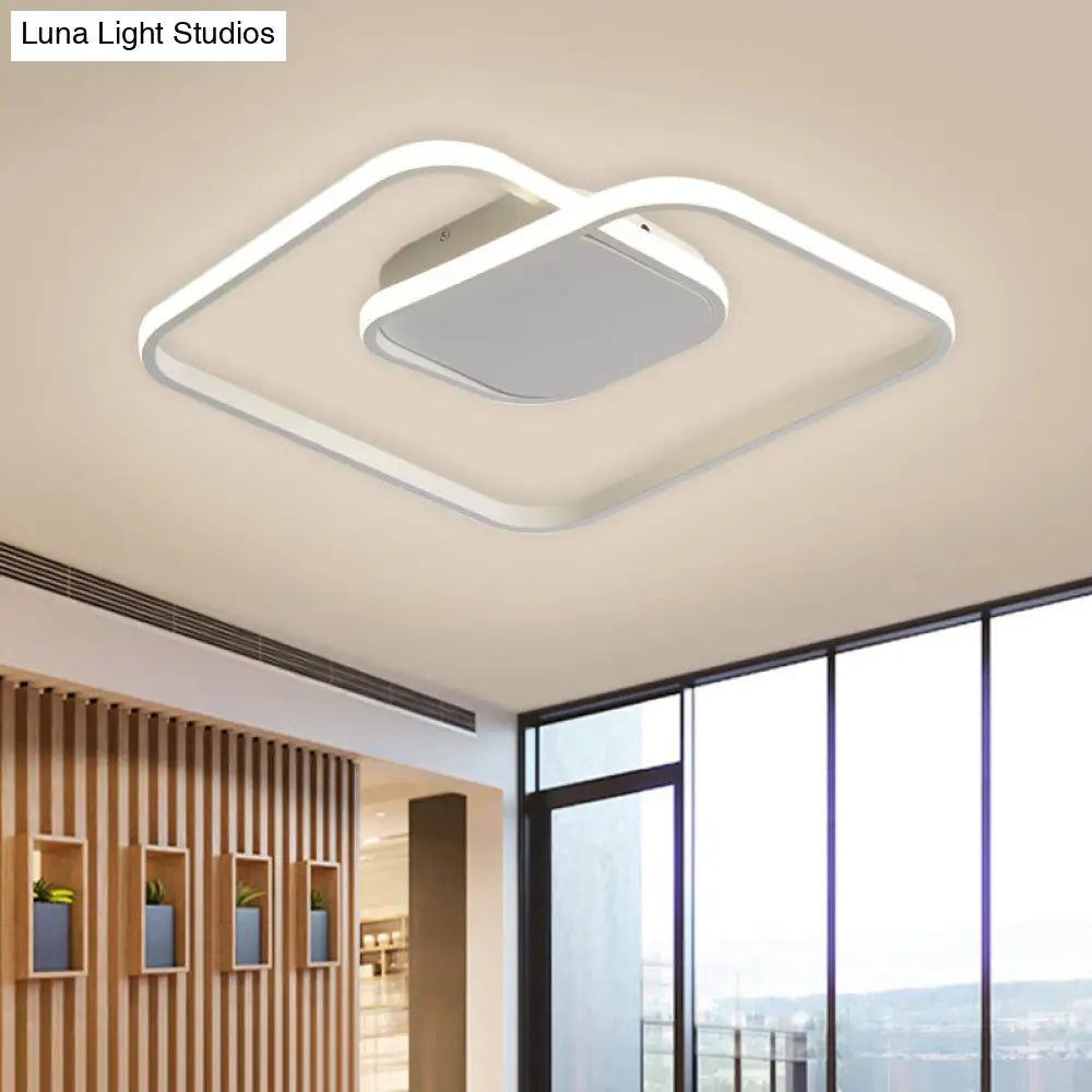 Sleek Metallic Square Led Ceiling Flush Mount Light In Black/White/Gold Shades With Warm/White/3