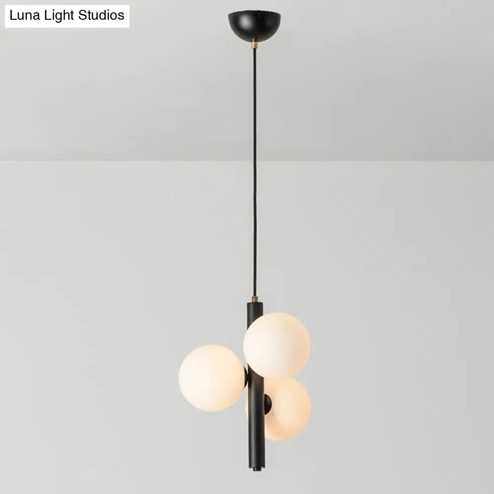 Sleek Minimalist Glass Chandelier - Modern Linear Fixture With 3 Spherical Frosted Lights