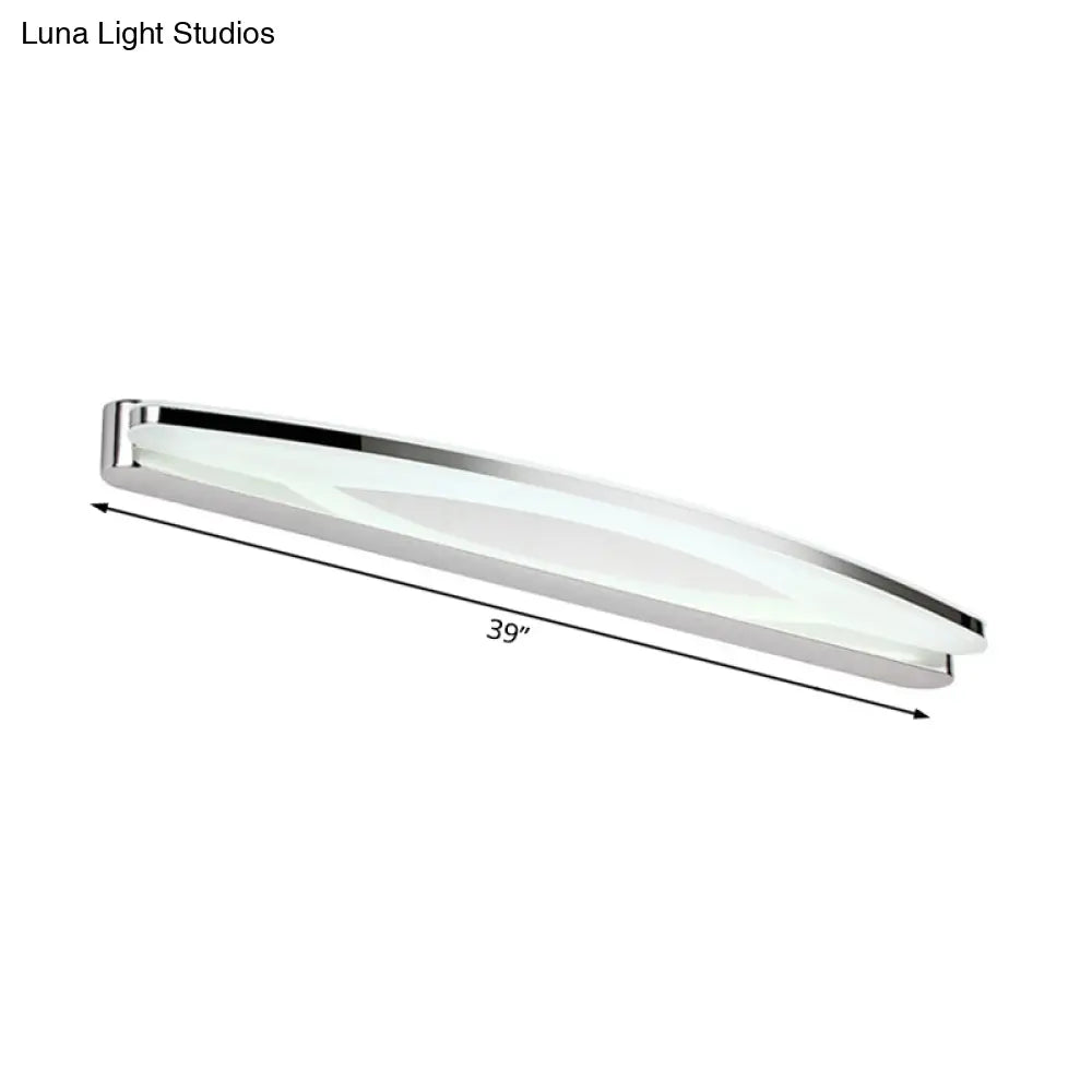 Sleek Modern Metal Vanity Lighting: Oval Shade Led Wall Light Sconce In Chrome 15/21 Dia Warm/White