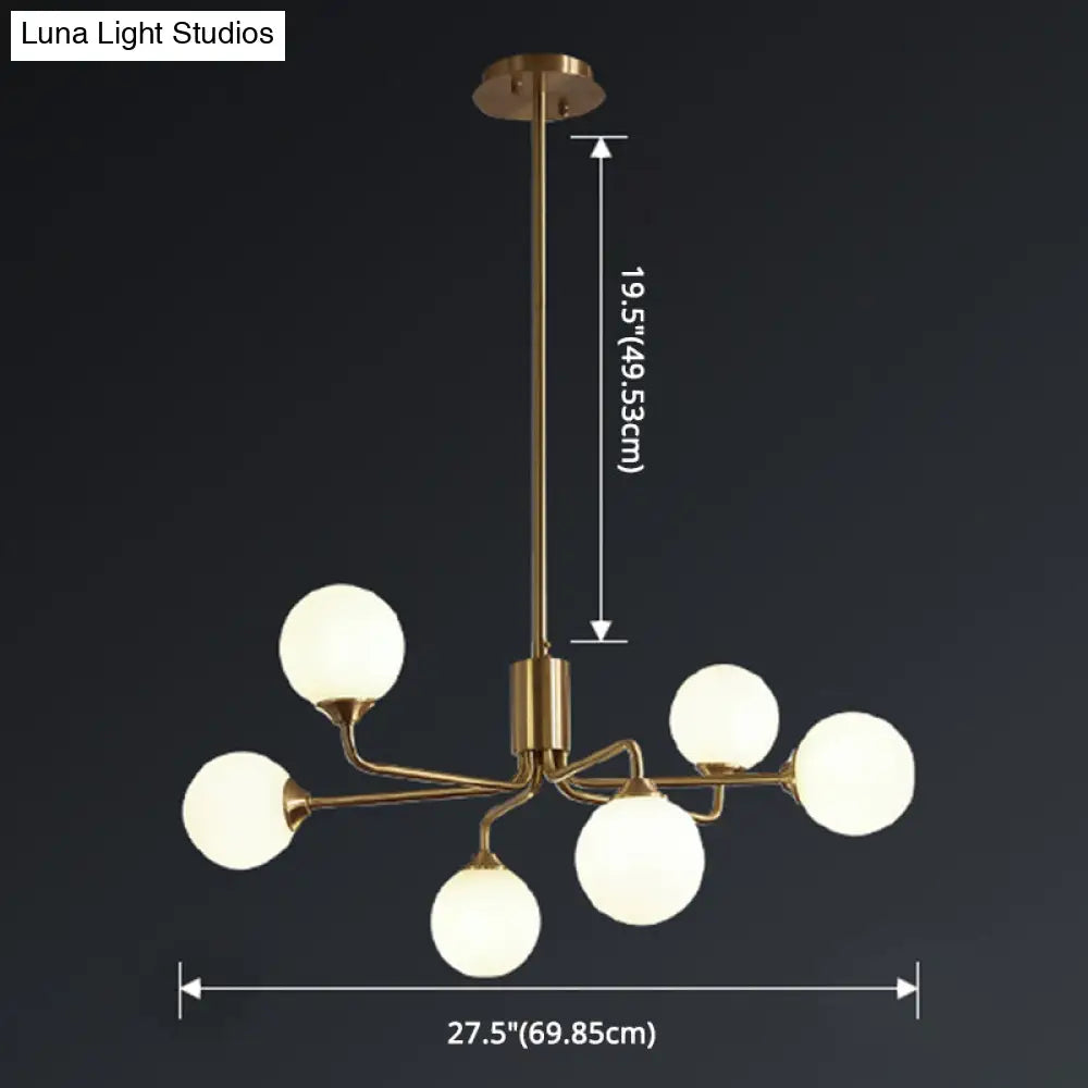 Sleek Modos Chandelier: Simplicity White Glass Ceiling Light With Brass Finish For Living Room