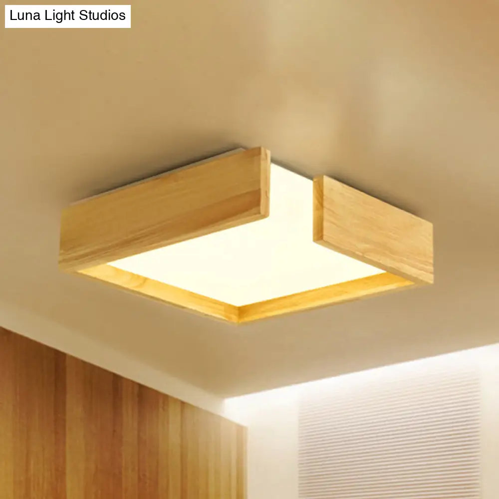Sleek Natural Wood Flush Mount Led Ceiling Light Fixture In Warm/White 16/20.5/25.5 W / 16 Warm