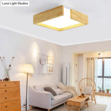 Sleek Natural Wood Flush Mount Led Ceiling Light Fixture In Warm/White 16/20.5/25.5 W / 16 White