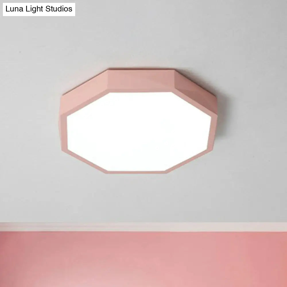 Sleek Octagon Led Flush Mount Lighting Fixture For Bedrooms Pink / Small Warm