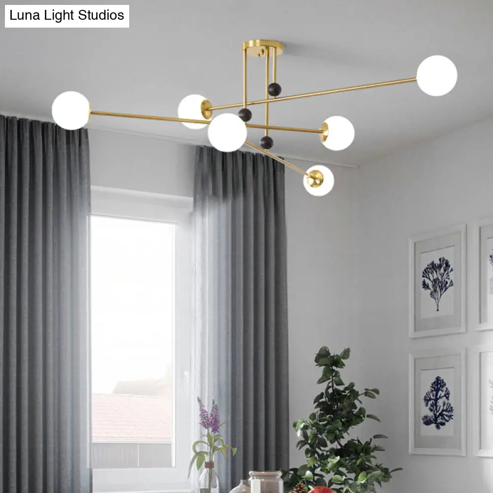 Sleek Opal Glass Semi Flush Ceiling Light Fixture - 6 - Bulb Minimalistic Mount For Living Room