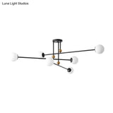 Sleek Opal Glass Semi Flush Ceiling Light Fixture - 6 - Bulb Minimalistic Mount For Living Room