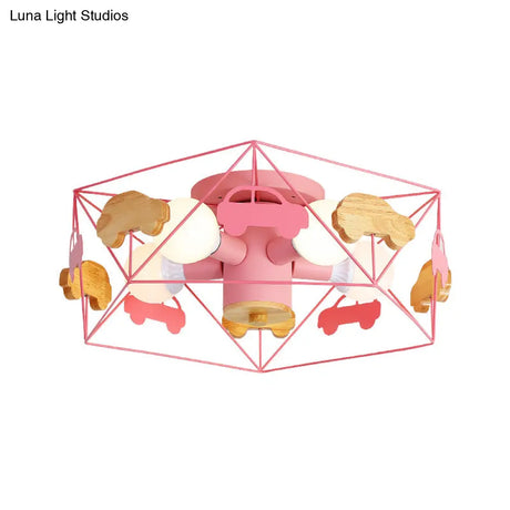 Sleek Pentagon Frame Semi-Mount Metal Lighting Macaron In Grey/Green/Pink Finish – 5 Bulbs