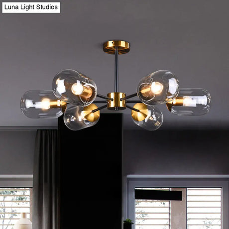 Sleek Postmodern 6-Light Glass Brass Ceiling Lamp For Dining Table